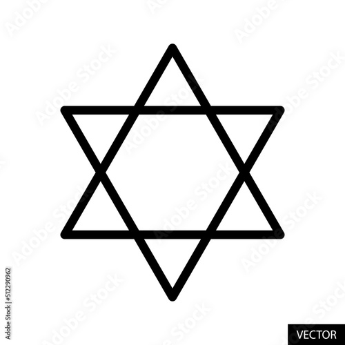 Shatkona, Satkona, Six-pointed star, Jewish Star of David, Kagome crest, Hexagram or Sexagram vector icon in line style design isolated on white background. Editable stroke. Vector illustration.