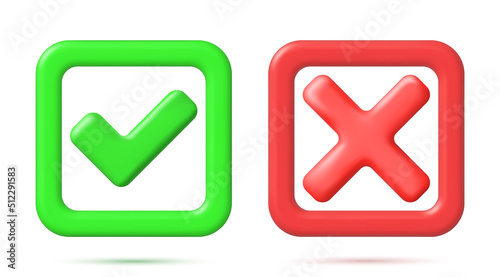 3D Right and Wrong Button in Square Shape.