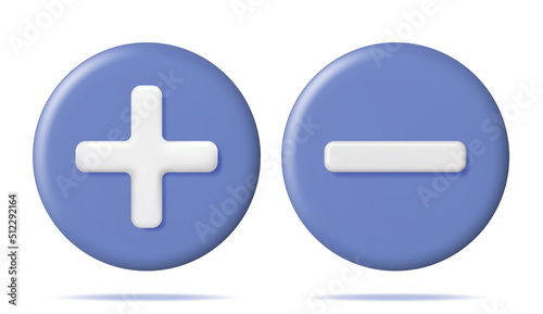 3d Plus and Minus Icon Isolated.