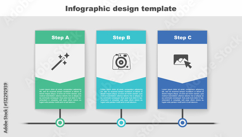 Set Photo retouching, camera and . Business infographic template. Vector