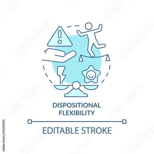 Dispositional flexibility turquoise concept icon. Leader flexibility type abstract idea thin line illustration. Isolated outline drawing. Editable stroke. Arial, Myriad Pro-Bold fonts used photo