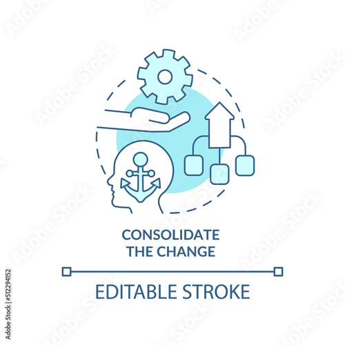 Consolidate change turquoise concept icon. Adaptation to complex change abstract idea thin line illustration. Isolated outline drawing. Editable stroke. Arial, Myriad Pro-Bold fonts used