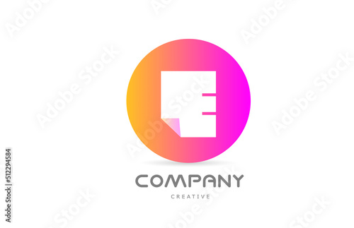 pink yellow E geometric alphabet letter logo icon design with folded corner. Template design for company or business