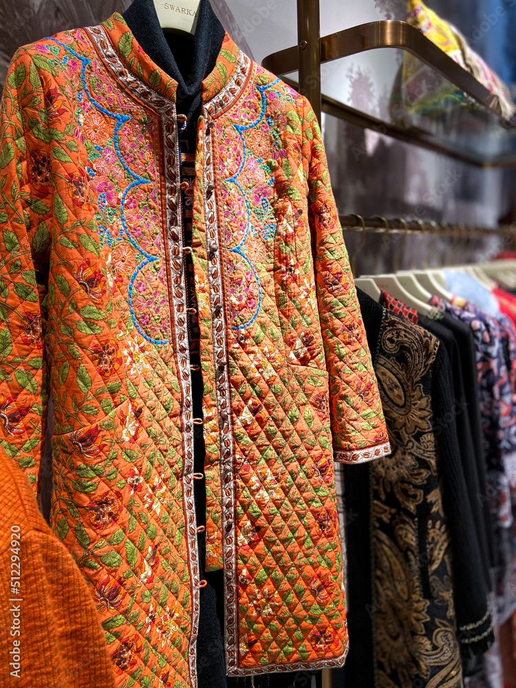 Autumn and winter clothes displayed in a chinese traditional style clothing store