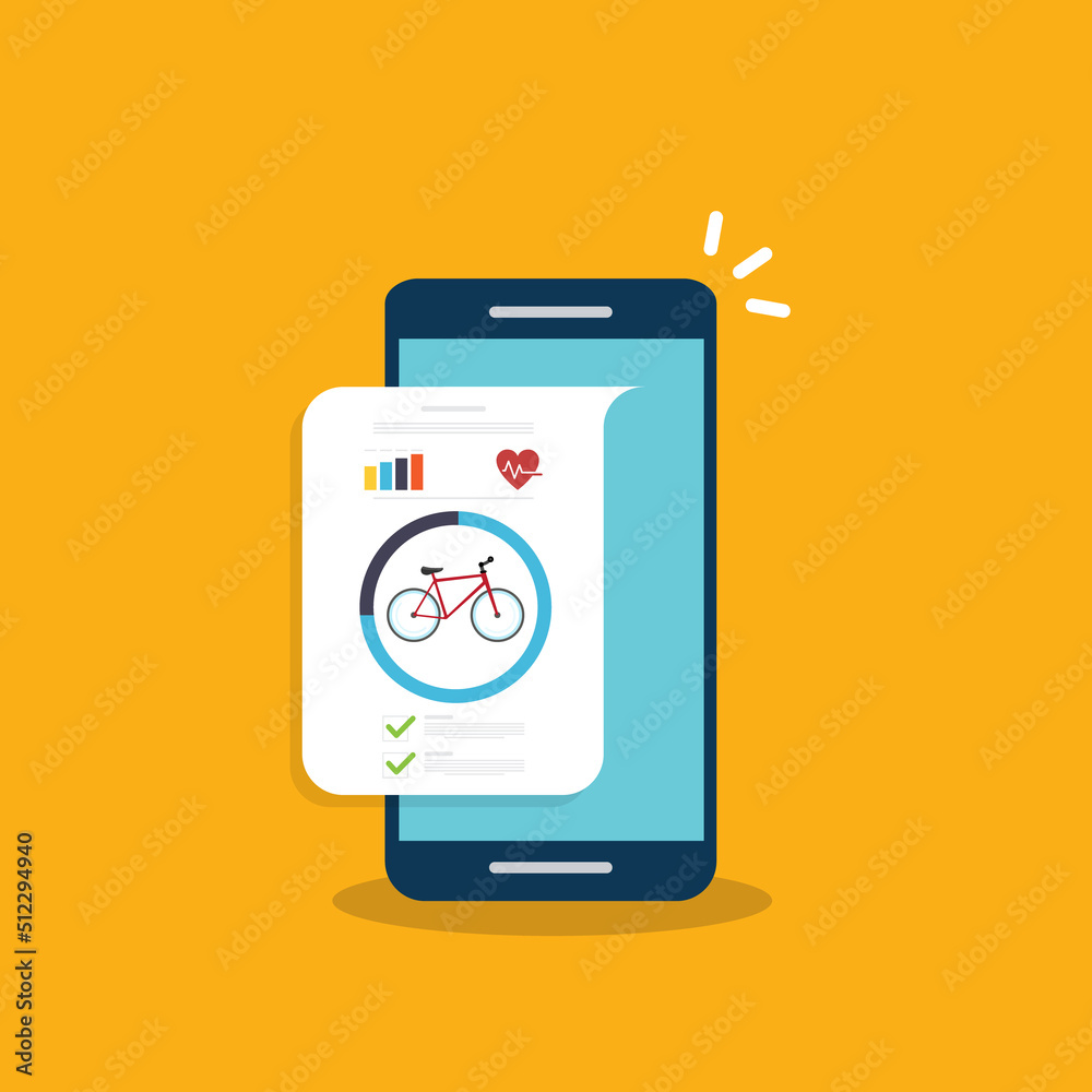 Bicycle, Cycling, Fitness tracking app on mobile phone screen. Bicycle, Cycling, Fitness tracking app on mobile phone screen.
