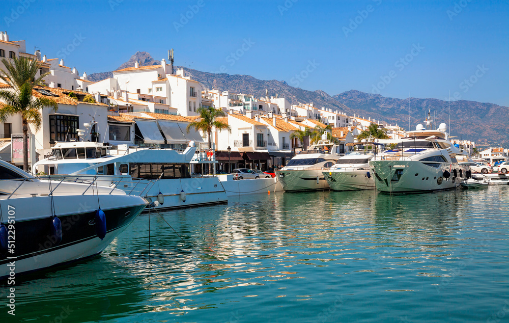 Luxury yachts in Puerto Banus, the marina of Marbella, Spain.