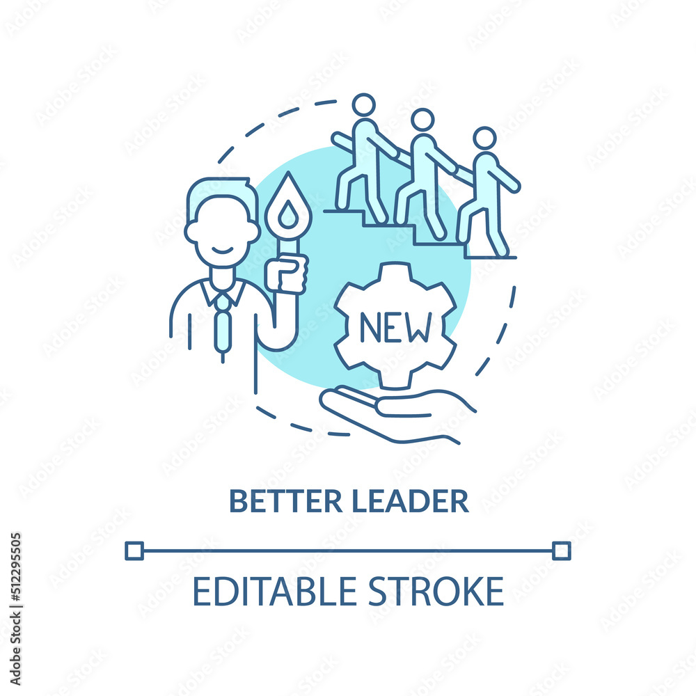 Better leader turquoise concept icon. Leader qualities. Benefit of adaptability abstract idea thin line illustration. Isolated outline drawing. Editable stroke. Arial, Myriad Pro-Bold fonts used