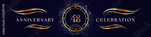 48 Years Anniversary Logo Golden Colored isolated on purple blue background. Poster Design for anniversary event party, wedding, birthday party, ceremony, greetings and invitation card.