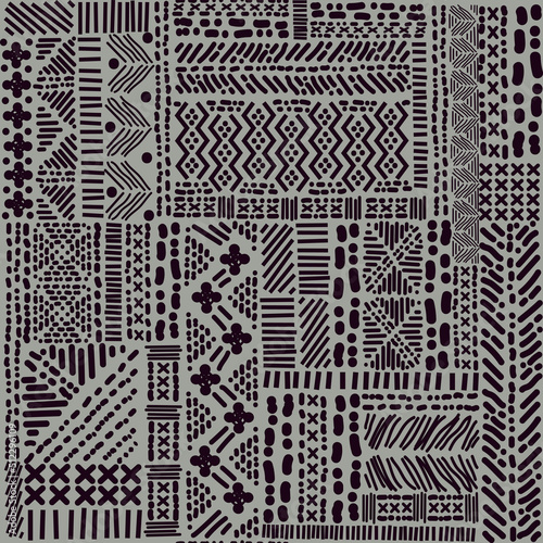 African vector seamless pattern in ethnic tribal style. Dark african style background.