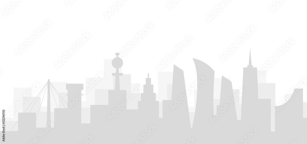 Growing metropolis. cityscape with futuristic urban architecture and cranes. Vector illustration,