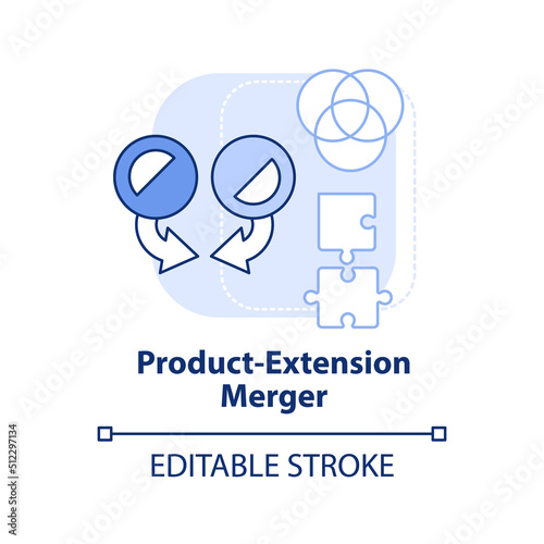 Product extension business merger light blue concept icon. Complementary products abstract idea thin line illustration. Isolated outline drawing. Editable stroke. Arial, Myriad Pro-Bold fonts used