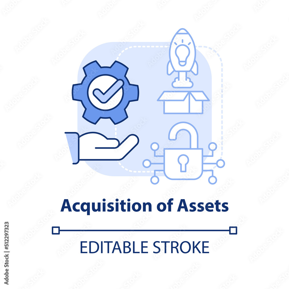 Acquisition of assets light blue concept icon. Access to new technologies abstract idea thin line illustration. Isolated outline drawing. Editable stroke. Arial, Myriad Pro-Bold fonts used Acquisition of assets light blue concept icon. Access to new technologies abstract idea thin line illustration. Isolated outline drawing. Editable stroke. Arial, Myriad Pro-Bold fonts used