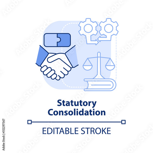 Statutory consolidation light blue concept icon. Business consolidation strategy abstract idea thin line illustration. Isolated outline drawing. Editable stroke. Arial, Myriad Pro-Bold fonts used
