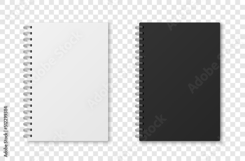 Mockup blank closed notebook isolated on white background. Template spiral copybook or organizer.