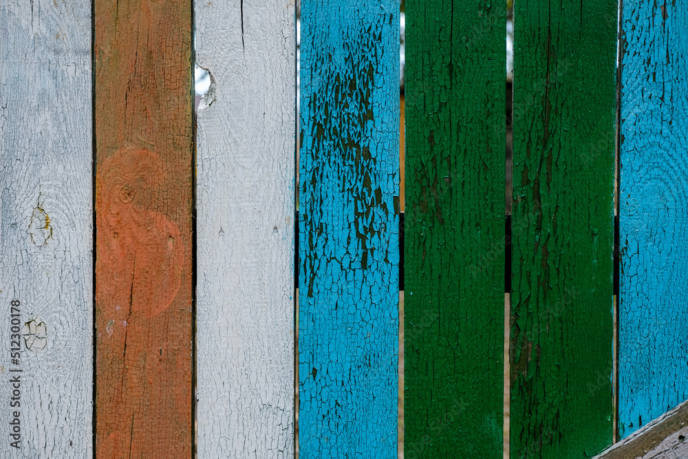 old painted fence, old paint, wood texture