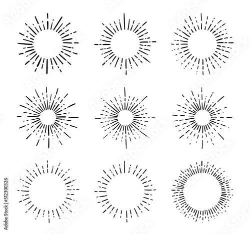 Sunburst, explosion effects, vintage doodle isolated on white background