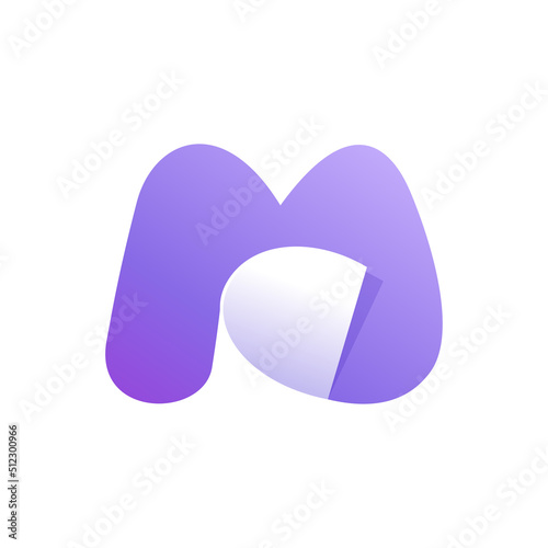 M letter logo with curled corner. Negative space style icon. Colorful gradient note paper.