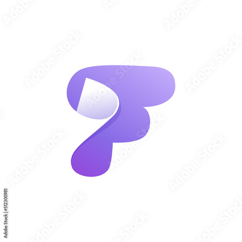 F letter logo with curled corner. Negative space style icon. Colorful gradient note paper.