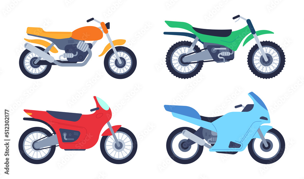 Obraz premium Flat speed and sport motorbike of collection