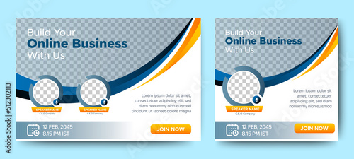 Online Business live webinar banner invitation and social media post template. Business webinar invitation design. Vector EPS
