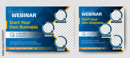 Business Conference live webinar banner invitation and social media post template. Business webinar invitation design. Vector EPS
