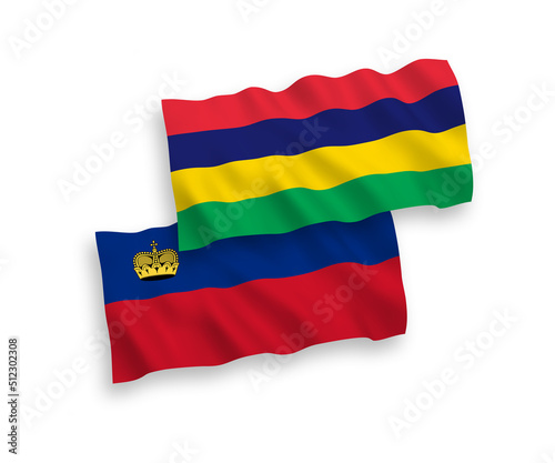 Flags of Liechtenstein and Republic of Mauritius on a white background