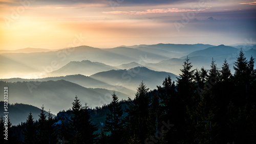 Sunrise in the Rarau mountains, Eastern Carpathians, Romania.