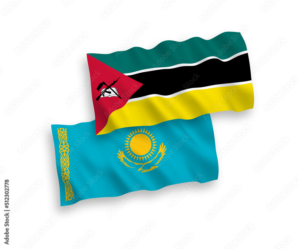 Obraz premium Flags of Kazakhstan and Republic of Mozambique on a white background