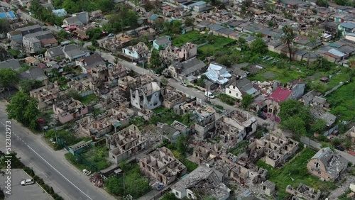 Irpin, Ukraine - May 15, 2022: Destroyed buildings on the streets of Irpen photo