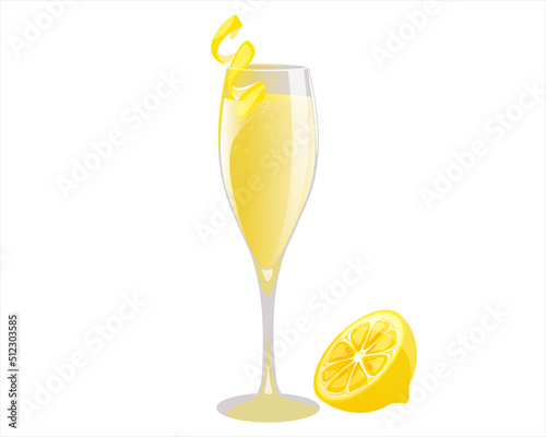 Cocktail French 75.Refreshing, summer alcoholic drink.A classic bar drink with lemon and champagne.