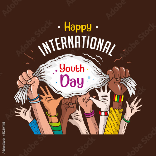 Happy international youth day with hand