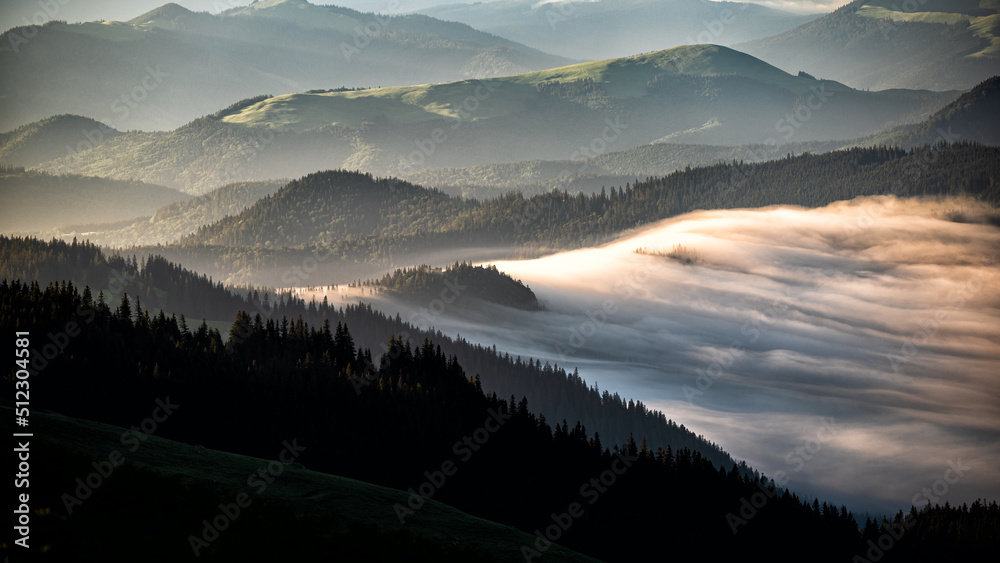 Sunrise in the Rarau mountains, Eastern Carpathians, Romania.