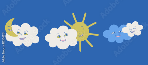 Set of isolated weather icons. Cute collection of cloud illustrations. Vector design elements of cloudy weather.	