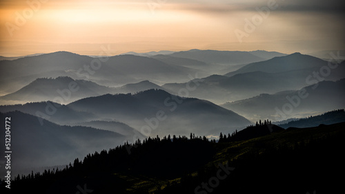 Sunrise in the Rarau mountains  Eastern Carpathians  Romania.
