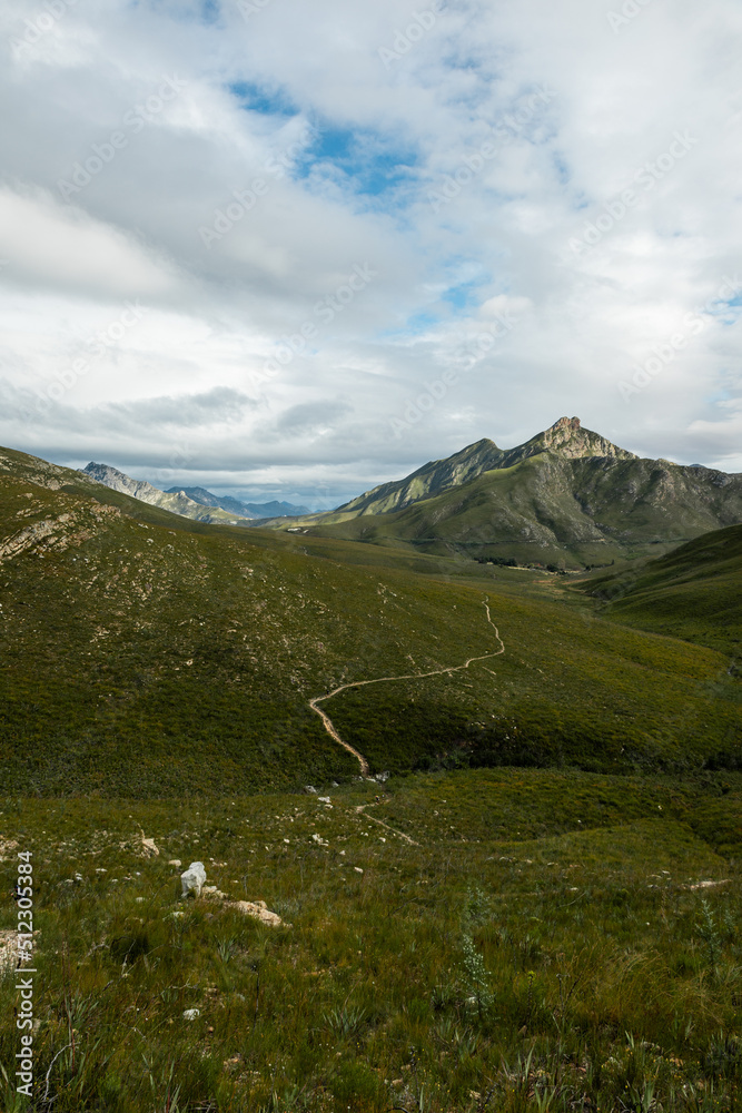 Hiking trail between the mountains in the Witfontein nature reserve with mountain at the back. Hiking trail between the mountains in the Witfontein nature reserve with mountain at the back.