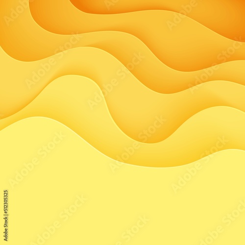 Abstract yellow background in cut paper style. Cutout orange wallpaper. Wavy template for save the Earth posters, eco brochures, business presentations. Vector card illustration of papercut background