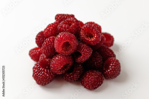 raspberries on a white background