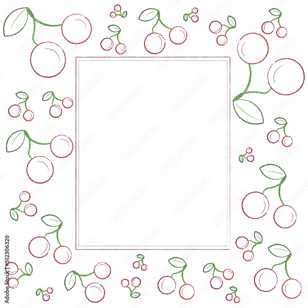 frame with cherries and leaves