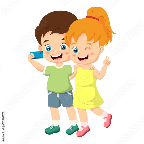 Cute little boy and girl take selfie
