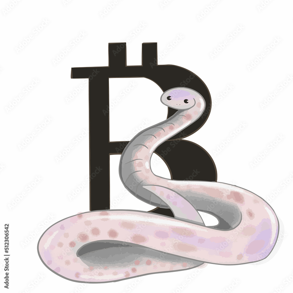 Fototapeta premium A snake sits and guards the crypto currency market and bitcoin