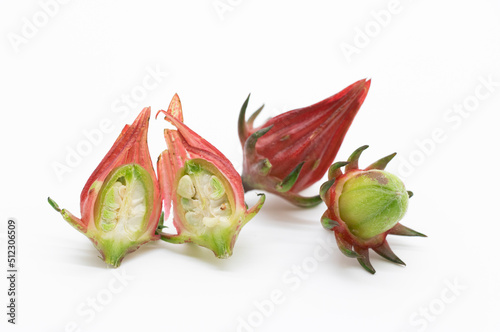 slices Roselle fruits close up isolated on white background