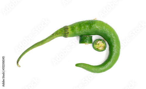 whole green chili pepper isolated on white background