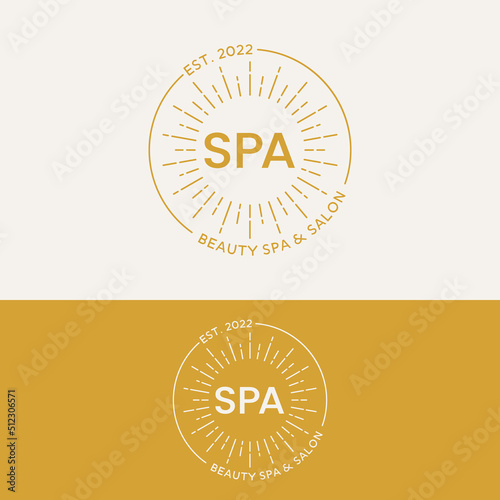 Retro Beauty Spa with Sun Stamp Badge Logo Design Template. Suitable for Cosmetic Dermatology Beauty Medi Spa Therapy Medicine Salon Business Brand in Minimalist Line Style Logo Design.