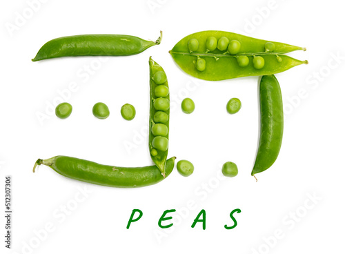 Fresh green peas isolated on a white background, top view