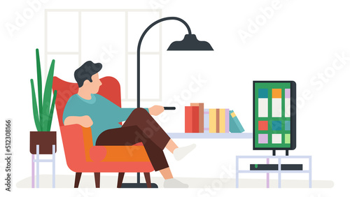 Man watching tv at home. Comfortable resting time