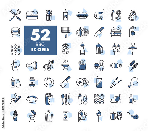 Barbecue and bbq grill isolated icon set