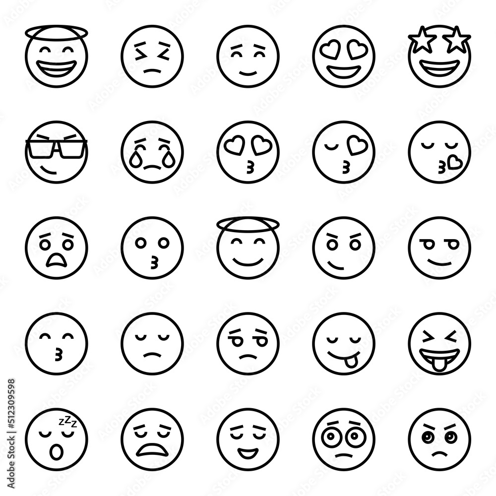 Outline icons for emoticon emojis. Outline icons for emoticon emojis.
