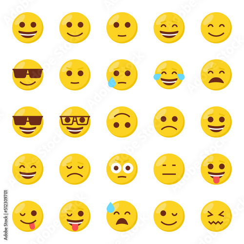 Flat color icons for emoticon emojis. © Graphic Mall