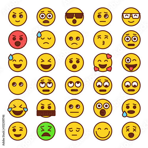 Filled outline icons for emoticon emojis.
