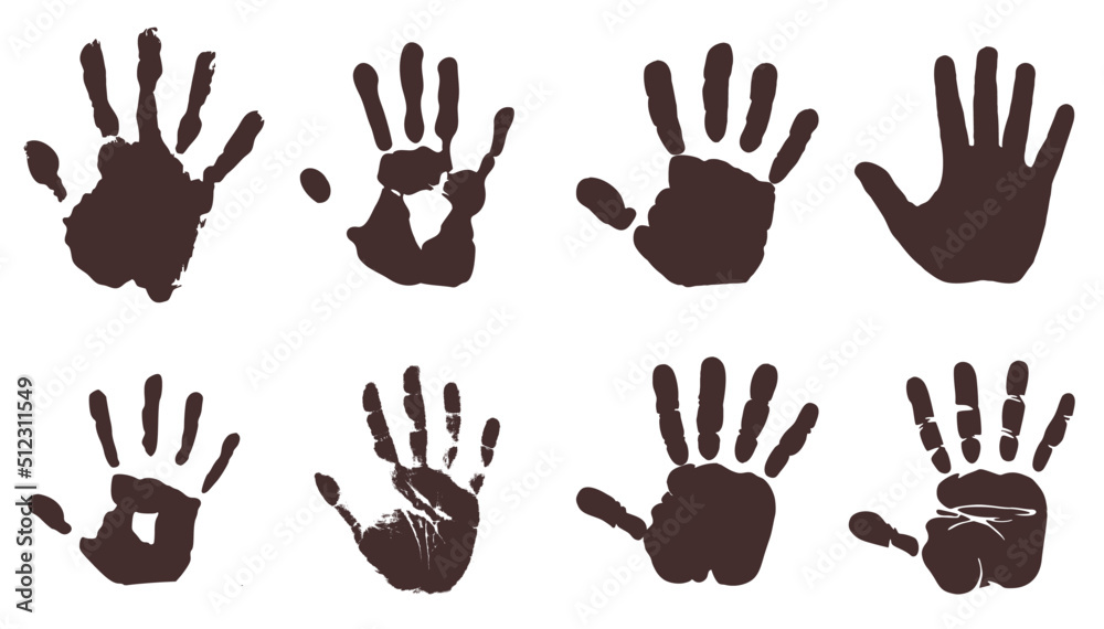 Set of male hand print silhouettes. Handprint silhouette (8 pieces)